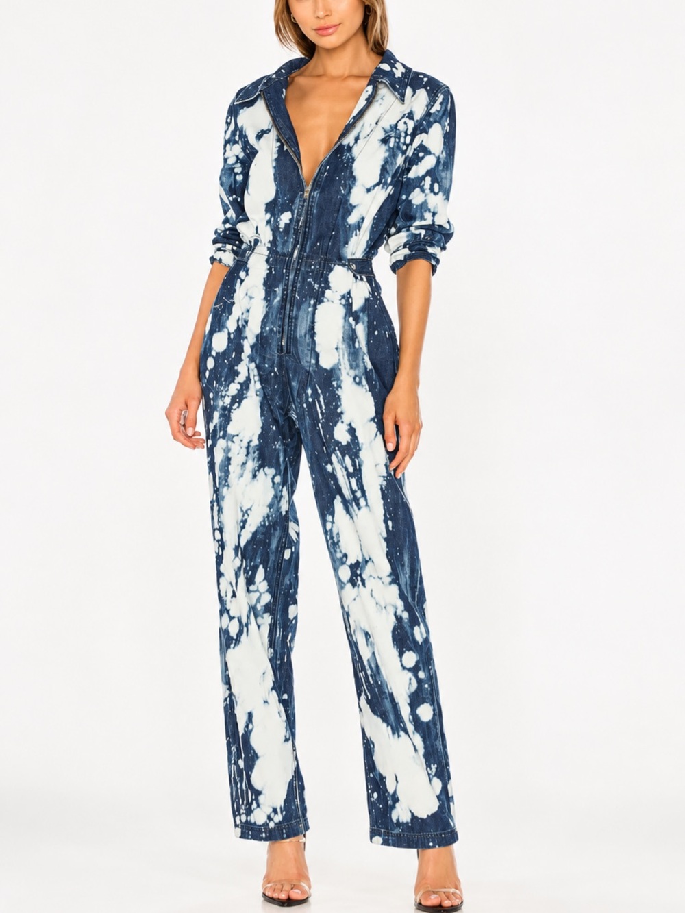 I.AM.GIA Acid Wash Denim Jumpsuit Blue White Size Medium